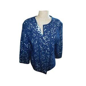 Chico's Size XL (3) Reversible Navy Blue Eyelet print Jacket Top